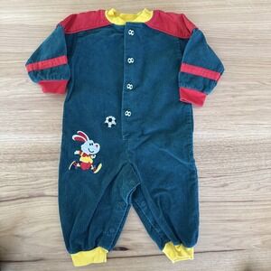 Small Steps Vintage Romper 12 Months Green Corduroy Soccer One Piece Coverall